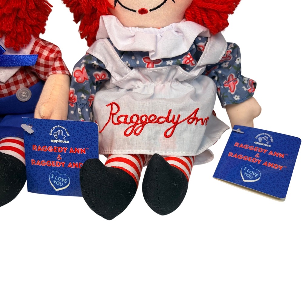 VTG 90s Applause Raggedy Ann Andy Plush Dolls Set Tags Attached Red Yarn Hair - Picture 13 of 14